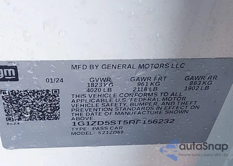 2024 Chevrolet Malibu Fwd 1Lt z USA, uszkodzony, nr VIN 1G1ZD5ST5RF156232